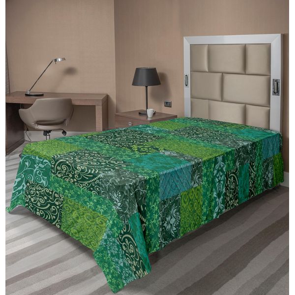 Abakuhaus Lenzuolo Con Motivi Floreali, Tonalità Verde Monocromatico Con Motivi Naturali E Volute, Lenzuolo Morbido E Confortevole Per Un Letto Decorativo 1 Pezzo 190 Cm X 100 Cm, Verde Smeraldo Verde Giada-image