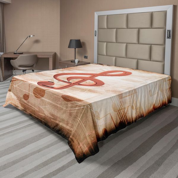 Abakuhaus Lenzuolo Musicale, Design Grunge Note Astratte Melody Art, Lenzuolo Morbido E Confortevole Per Un Letto Decorativo 1 Pezzo 275 Cm X 260 Cm, Champagne Siena-image