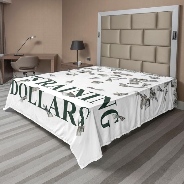 Abakuhaus Lenzuolo, Composizione Astratta Di Gatti Domestici Felini Animali Domestici Con Composizione Fiorita, Lenzuolo Morbido E Confortevole Per Un Letto Decorativo 1 Pezzo 266 Cm X 260 Cm, Verde Scuro Bianco-image