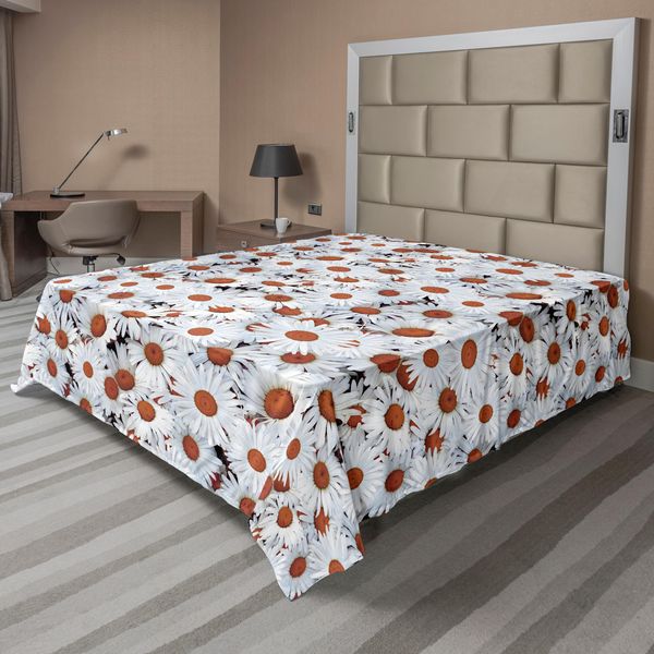 Abakuhaus Lenzuolo Con Margherite, Foto Ravvicinata Di Delicati Fiori Primaverili Immagine Romantica Con Fiori, Lenzuolo Morbido E Confortevole Per Un Letto Decorativo 1 Pezzo 275 Cm X 260 Cm, Ginger White-image