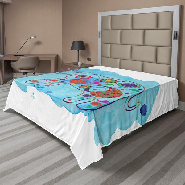 Abakuhaus Lenzuolo Con Elefante, Elefante Asiatico Thailandese Colorato Su Sfondo Acquerellato Con Motivi Cachemire, Morbido E Confortevole Lenzuolo Superiore Per Un Letto Decorativo, 1 Pezzo, 244 Cm X 205 Cm, Multicolore-image