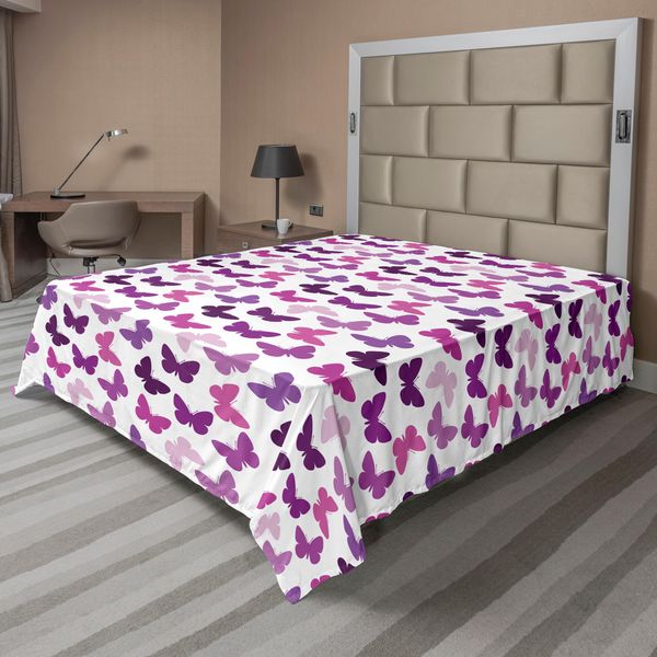 Abakuhaus Lenzuolo Con Farfalle, Motivo Astratto Retrò Con Farfalle E Fiori Primaverili, Ragazza, Lenzuolo Morbido E Confortevole Per Un Letto Decorativo, 1 Pezzo, 260 Cm X 228 Cm, Viola, Lilla, Rosa-image