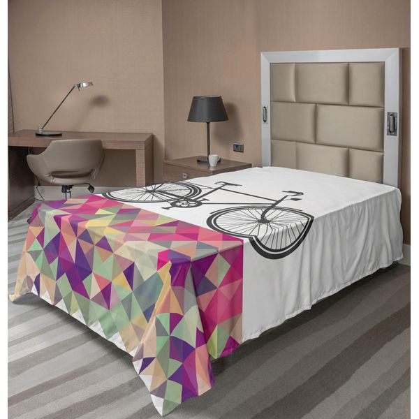 Abakuhaus Lenzuolo Geometrico, Bicicletta Vintage Su Sfondo Multicolore A Forma Di Diamante Triangolare Hippie, Lenzuolo Morbido E Confortevole Per Un Letto Decorativo 1 Pezzo 260 Cm X 168 Cm, Multicolore-image