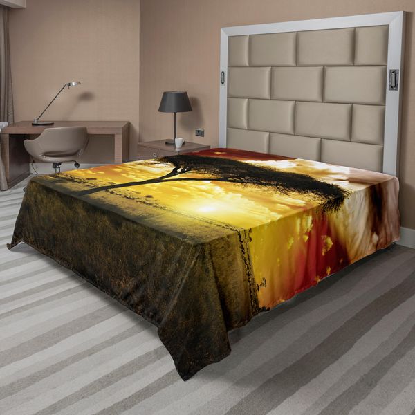 Abakuhaus Lenzuolo Safari, Albero Singolo Tramonto Africano Da Sogno Nuvole Scure E Drammatiche, Lenzuolo Morbido E Confortevole Per Un Letto Decorativo 1 Pezzo 266 Cm X 260 Cm, Verde Bianco Rosso-image