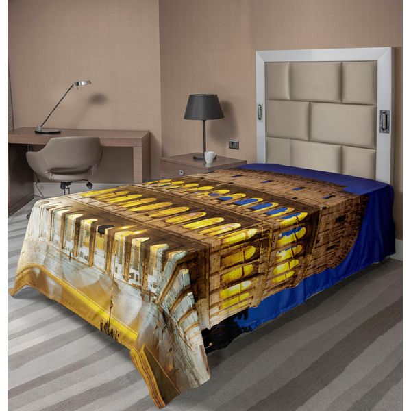 Abakuhaus Lenzuolo Colosseo, Simbolo Della Cultura Europea E Dell'architettura Imperiale Romana, Morbido E Confortevole Lenzuolo Superiore Per Un Letto Decorativo 1 Pezzo 190 Cm X 100 Cm, Blu Reale Giallo Marrone-image