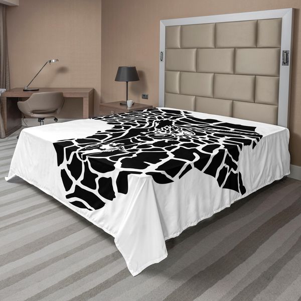Abakuhaus Lenzuolo Safari, Illustrazione Della Mappa Del Continente Africano Con Stampa Di Specie Selvatiche Su Pelle Animale, Lenzuolo Morbido E Confortevole Per Un Letto Decorativo 1 Pezzo 275 Cm X 260 Cm, Bianco E Nero-image