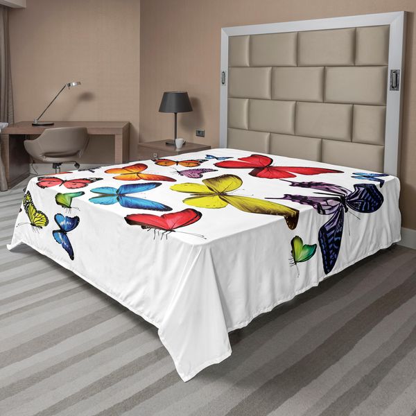 Abakuhaus Lenzuolo Con Farfalle, Molteplici Farfalle Romanticismo Unione Gioia Escursioni Alberi, Morbido E Confortevole Lenzuolo Superiore Per Un Letto Decorativo 1 Pezzo 260 Cm X 228 Cm, Multicolore-image