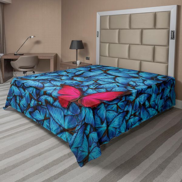 Abakuhaus Lenzuolo Con Farfalle, Farfalle Colorate, Insetti Tropicali, Collezione Di Lepidotteri Stampati, Lenzuolo Morbido E Confortevole Per Un Letto Decorativo, 1 Pezzo, 266 Cm X 260 Cm, Rosa, Blu, Marrone-image