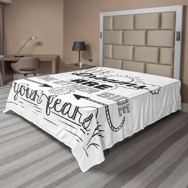 Abakuhaus Lenzuolo Con Proverbio, "I Tuoi Sogni Sono L'altra Faccia Delle Tue Paure"" I Tuoi Sogni Riflettono Le Tue Paure Stampa, Lenzuolo Morbido E Confortevole Per Un Letto Decorativo 1 Pezzo 260 Cm X 228 Cm, Bianco Nero"-image