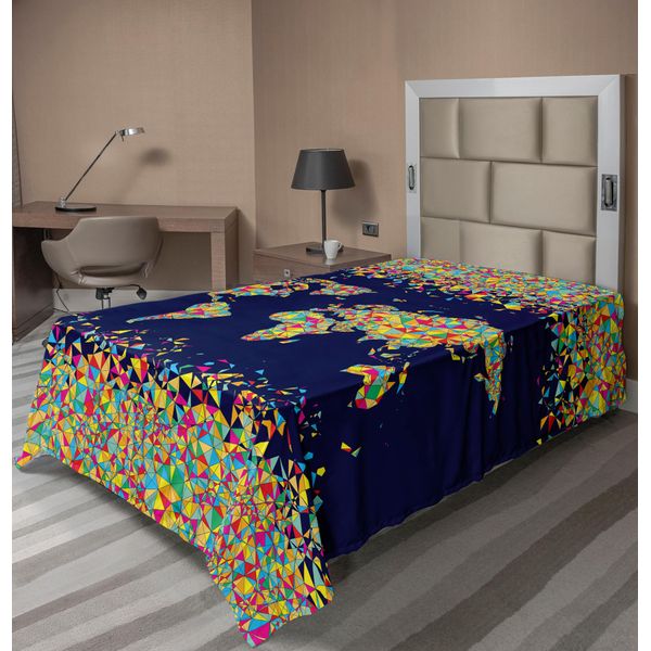 Abakuhaus Lenzuolo Fernweh, Mosaici Fernweh Colori Vivaci Poligonali Poligoni, Lenzuolo Morbido E Confortevole Per Un Letto Decorativo 1 Pezzo 190 Cm X 100 Cm, Blu Scuro Giallo Blu-image