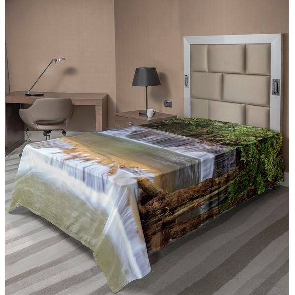 Abakuhaus Lenzuolo Foresta Pluviale, Cascate Della Foresta Pluviale, Viaggio Estivo, Paesi Esotici, Kanchanaburi, Thailandia, Lenzuolo Morbido E Confortevole Per Un Letto Decorativo, 1 Pezzo, 190 Cm X 100 Cm, Verde, Marrone, Grigio-image