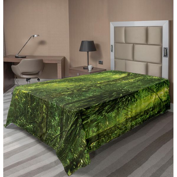 Abakuhaus Lenzuolo Foresta Pluviale, Sole Splendente Nella Foresta Tropicale Avventura Escursionismo Ambiente Remoto Densità Verde, Morbido E Confortevole Lenzuolo Superiore Per Un Letto Decorativo 1 Pezzo 190 Cm X 100 Cm, Verde-image