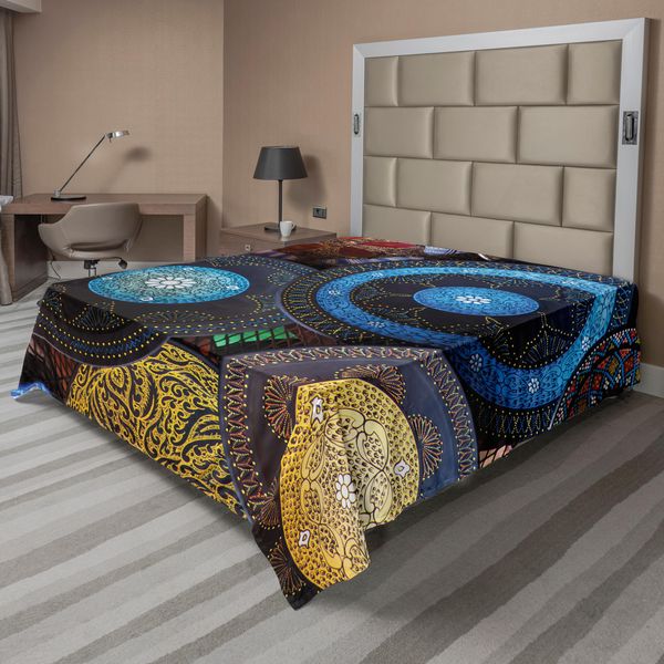Abakuhaus Lenzuolo Marocchino, Artigianato Sul Mercato In Marocco Tradizione Antica Luoghi Turistici, Morbido E Comodo Lenzuolo Superiore Per Un Letto Decorativo 1 Pezzo 260 Cm X 228 Cm, Multicolore-image