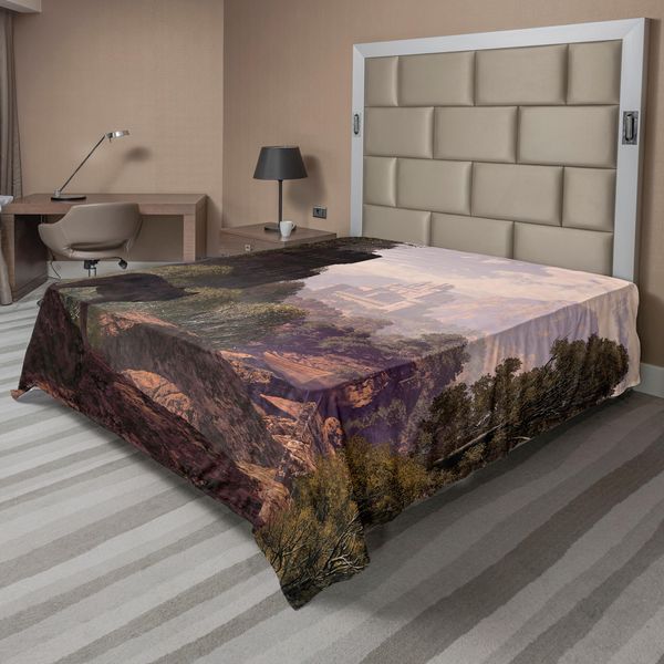 Abakuhaus Lenzuolo Wald, Lupo Della Foresta, Castello Gotico, Lago, Barca In Lontananza, Lenzuolo Morbido E Confortevole Per Un Letto Decorativo, 1 Pezzo, 266 Cm X 260 Cm, Verde-image