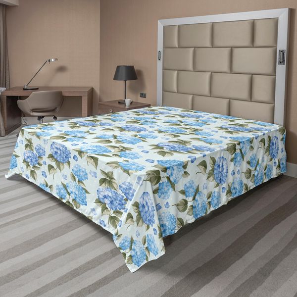 Abakuhaus Lenzuolo Con Fiori, Ortensie Sfondo Morbido Matrimonio Sposa Design Artistico, Lenzuolo Morbido E Confortevole Per Un Letto Decorativo 1 Pezzo 260 Cm X 228 Cm, Verde Reseda Azzurro-image