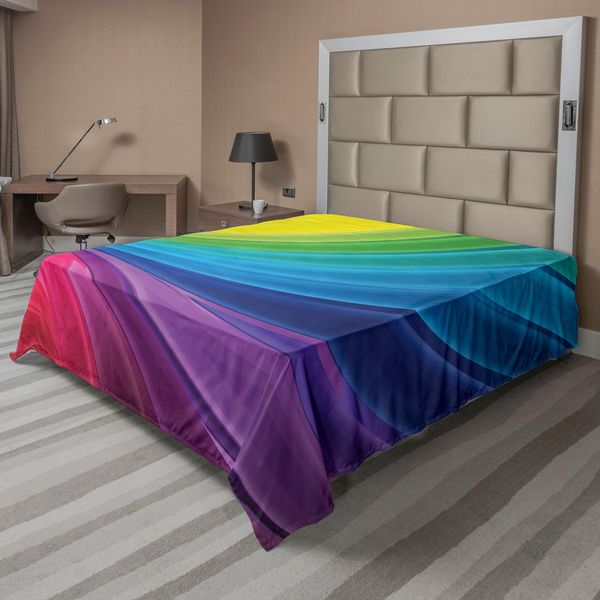 Abakuhaus Lenzuolo Astratto, Sfumature Di Colore Astratte, Linee Sinuose, Motivi Ispirati Alle Onde, Morbido E Confortevole Lenzuolo Superiore Per Un Letto Decorativo, 1 Pezzo, 275 Cm X 260 Cm, Multicolore-image