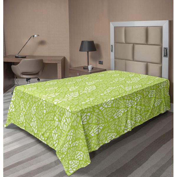 Abakuhaus Lenzuolo, Motivo Con Foglie Primaverili, Cespugli Verdi, Ecologia, Giardino, Crescita, Stampa, Morbido E Confortevole Lenzuolo Superiore Per Un Letto Decorativo, 1 Pezzo, 190 Cm X 100 Cm, Verde Mela, Bianco-image
