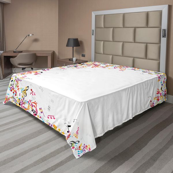 Abakuhaus Lenzuolo Musicale, Note Musicali Colorate Con Cornice, Motivi Festivalieri E Illustrazioni, Lenzuolo Morbido E Confortevole Per Un Letto Decorativo, 1 Pezzo, 260 Cm X 228 Cm, Multicolore-image