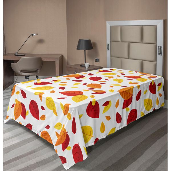 Abakuhaus Lenzuolo, Foglie Autunnali Colorate Su Sfondo Bianco, Design Stagionale, Grafica Moderna, Lenzuolo Morbido E Confortevole Per Un Letto Decorativo, 1 Pezzo, 260 Cm X 168 Cm, Rosso, Arancione, Giallo-image