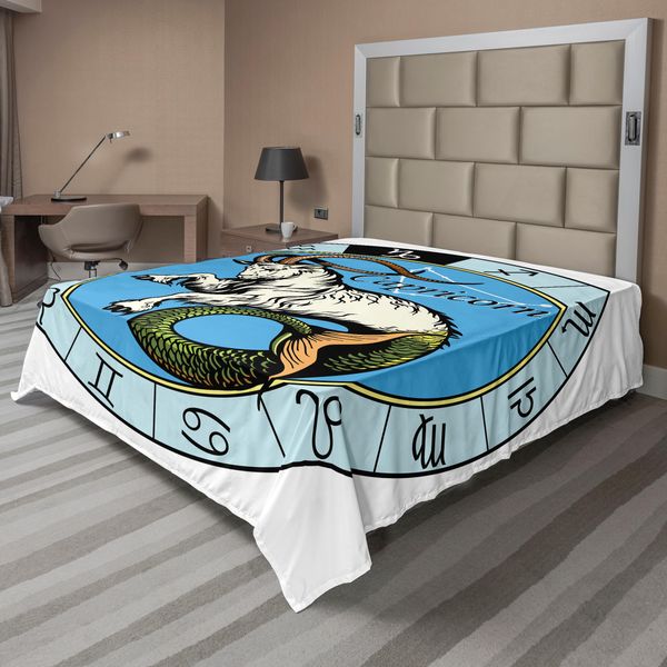 Abakuhaus Lenzuolo Astrologico, Illustrazione Antica Icona Capricorno Con Simboli Mitologia Greca Saturno Design, Lenzuolo Morbido E Confortevole Per Un Letto Decorativo 1 Pezzo 260 Cm X 228 Cm, Multicolore-image