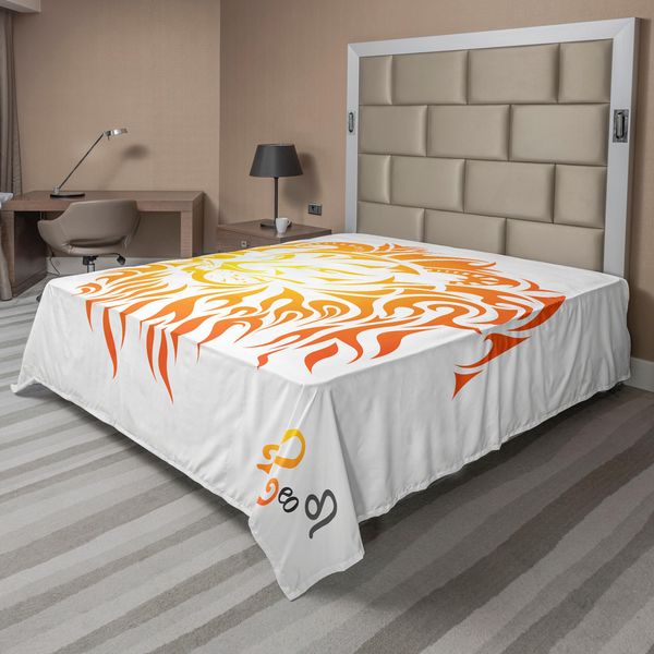 Abakuhaus Lenzuolo Astrologico, Segno Zodiacale Leone Su Sfondo Semplice Sun Mystic Lion King Tema Fai Da Te, Lenzuolo Morbido E Confortevole Per Un Letto Decorativo 1 Pezzo 260 Cm X 228 Cm, Arancione-image