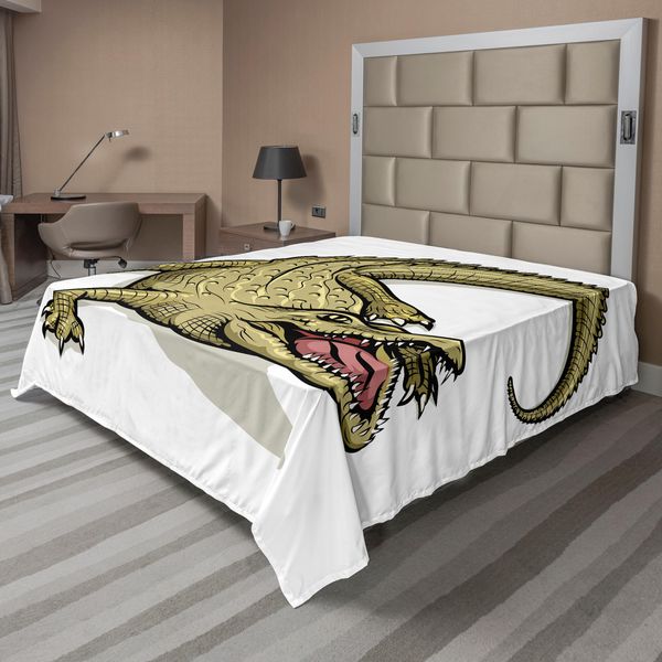 Abakuhaus Lenzuolo Reptil, Illustrazione Del Coccodrillo Selvatico Esotico Hungry Predator Aquatic Safari, Lenzuolo Morbido E Confortevole Per Un Letto Decorativo 1 Pezzo 275 Cm X 260 Cm, Bianco-image