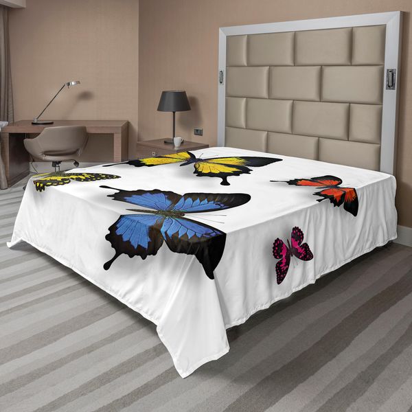 Abakuhaus Lenzuolo Con Farfalle, Vari Motivi Colorati Con Farfalle E Falene, Stampa Naturale, Lenzuolo Morbido E Confortevole Per Un Letto Decorativo, 1 Pezzo, 266 Cm X 260 Cm, Multicolore-image