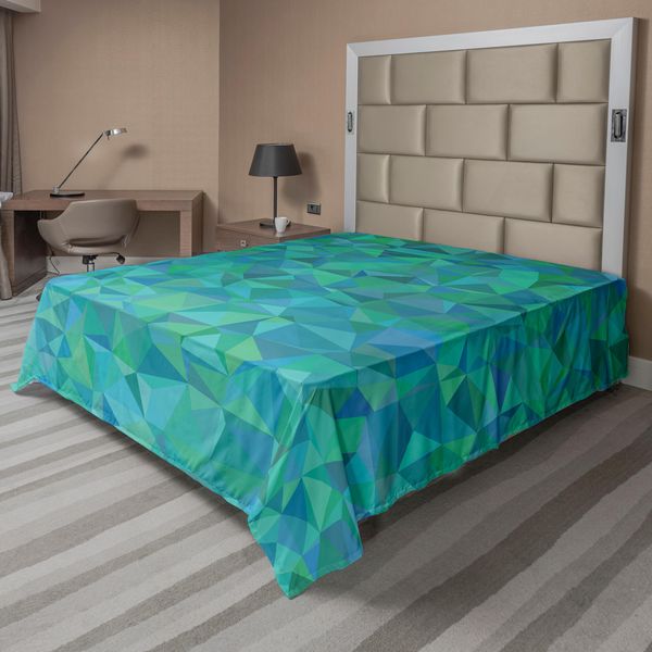 Abakuhaus Lenzuolo Teal, Design Astratto A Mosaico Con Triangoli Irregolari E Motivi Artistici Moderni, Lenzuolo Morbido E Confortevole Per Un Letto Decorativo, 1 Pezzo, 275 Cm X 260 Cm, Verde-image