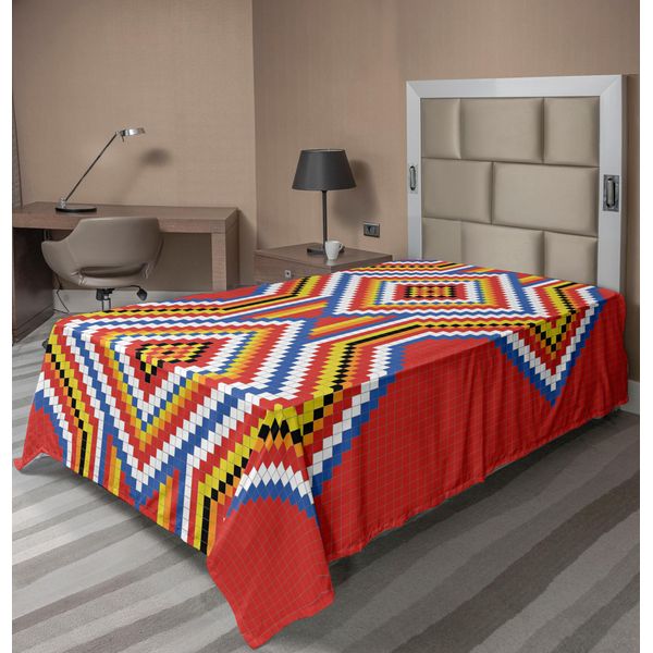 Abakuhaus Lenzuolo Tribale, Motivo Tradizionale Azteco Americano A Mosaico, Immagine Simbolica Etnica, Lenzuolo Morbido E Confortevole Per Un Letto Decorativo, 1 Pezzo, 190 Cm X 100 Cm, Multicolore-image