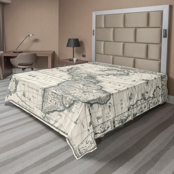 Abakuhaus Lenzuolo Con Mappa Del Mondo, Mappa Antica Dell'america Nel 1600, Nel Medioevo, In Stile Retrò, Lenzuolo Morbido E Confortevole Per Un Letto Decorativo, 1 Pezzo, 266 Cm X 260 Cm, Multicolore-image