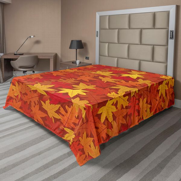 Abakuhaus Lenzuolo Arancione, Foglie D'acero Autunnali Colorate Nella Stagione Autunnale In Disegni Insoliti, Stampa Artistica Naturale, Lenzuolo Morbido E Confortevole Per Un Letto Decorativo, 1 Pezzo 275 Cm X 260 Cm, Arancione Bruciato-image