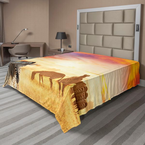 Abakuhaus Lenzuolo Safari, Zebre Africane Fairy Sunset Sull'avventura Degli Animali Selvatici Nella Natura, Lenzuolo Morbido E Confortevole Per Un Letto Decorativo 1 Pezzo 244 Cm X 205 Cm, Multicolore-image