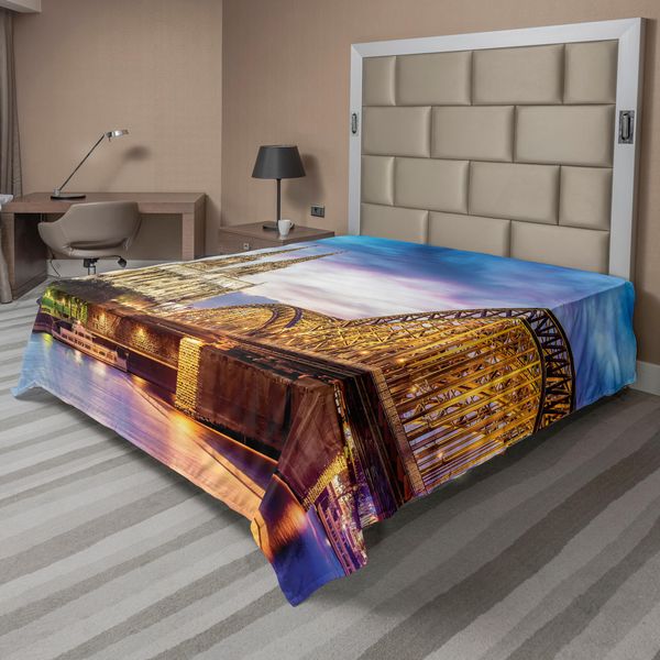 Abakuhaus Lenzuolo Europeo, Duomo Illuminato A Colonia, Ponte Antico E Tramonto Sul Reno, Stampa Culturale, Lenzuolo Superiore Morbido E Confortevole Per Un Letto Decorativo, 1 Pezzo, 244 Cm X 205 Cm, Multicolore-image