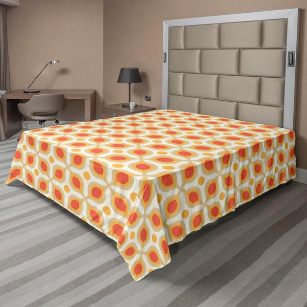 Abakuhaus Lenzuolo Geometrico, Forme Audaci Collegate, Design Vintage Minimalista Anni '70, Lenzuolo Morbido E Confortevole Per Un Letto Decorativo, 1 Pezzo, 266 Cm X 260 Cm, Arancione Crema-image