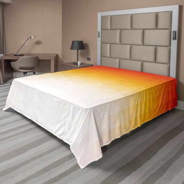 Abakuhaus Lenzuolo Geometrico, Forma Triangolare Geometrica Stile Retrò Moderno Con Stampa Digitale, Lenzuolo Morbido E Confortevole Per Un Letto Decorativo 1 Pezzo 275 Cm X 260 Cm, Arancione Crema Giallo-image