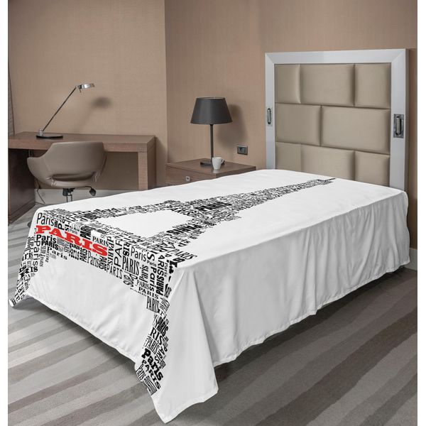 Abakuhaus Paris Lenzuolo, Illustrazione Di Gita Con Parola Parigi Edificio Storico Culturale Francese, Lenzuolo Morbido E Confortevole Per Un Letto Decorativo 1 Pezzo 190 Cm X 100 Cm, Bianco Nero-image