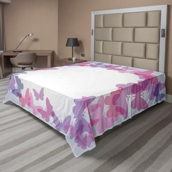 Abakuhaus Lenzuolo Con Farfalle, Sagome Di Farfalle All'ombra Della Collina, Disegno Magico, Lenzuolo Morbido E Confortevole Per Un Letto Decorativo, 1 Pezzo, 275 Cm X 260 Cm, Viola Grigio Grigio Rosa-image