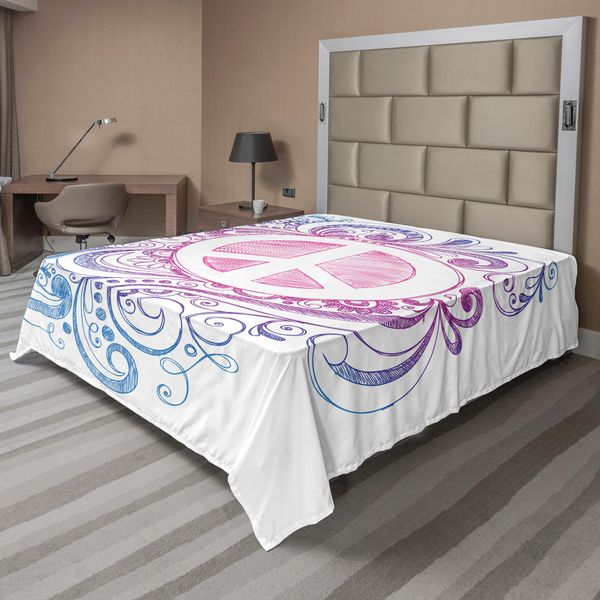 Abakuhaus Fantastico Lenzuolo, Classico Disegnato A Mano Vortice Libertà Cambiamento Speranza Ruolo Icona, Morbido E Confortevole Lenzuolo Superiore Per Un Letto Decorativo 1 Pezzo 260 Cm X 228 Cm, Bianco Blu Rosa-image