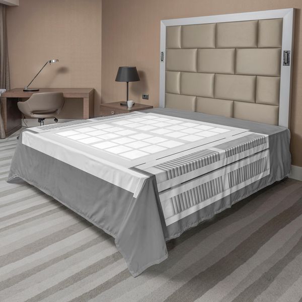 Abakuhaus Lenzuolo, Illustrazione Grafica Finestra In Legno Persiana Tradizionale Stile Antico, Morbido E Confortevole Lenzuolo Superiore Per Un Letto Decorativo 1 Pezzo 260 Cm X 228 Cm, Grigio Bianco-image
