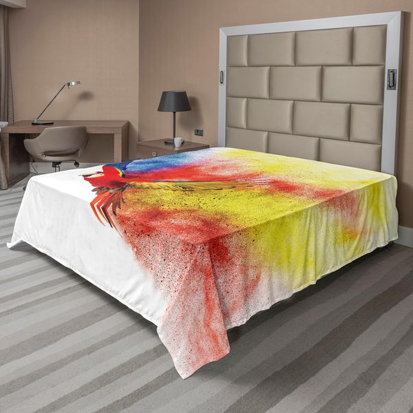 Abakuhaus Lenzuolo Con Pappagallo, Nuvola Colorata Con Uccelli In Volo E Fantasia Di Piume Sul Retro, Stampa Illustrativa, Lenzuolo Morbido E Confortevole Per Un Letto Decorativo, 1 Pezzo, 275 Cm X 260 Cm, Multicolore-image