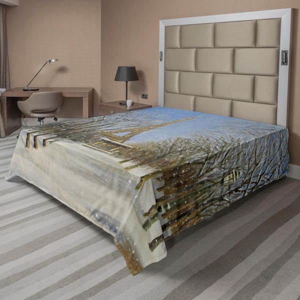 Abakuhaus Lenzuolo, Scena Invernale Della Storica Torre Eiffel Nella Vista Urbana Della Città Di Parigi, Lenzuolo Morbido E Confortevole Per Un Letto Decorativo 1 Pezzo 266 Cm X 260 Cm, Blu Grigio Bianco Grigio-image