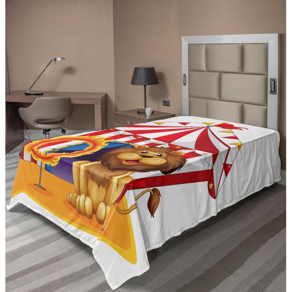 Abakuhaus Lenzuolo Da Letto Circus, Leone Accanto Al Fuoco Al Circo Old Fashion Kids Re Della Foresta Illustrazione, Morbido E Comodo Lenzuolo Superiore Per Un Letto Decorativo 1 Pezzo 260 Cm X 168 Cm, Multicolore-image