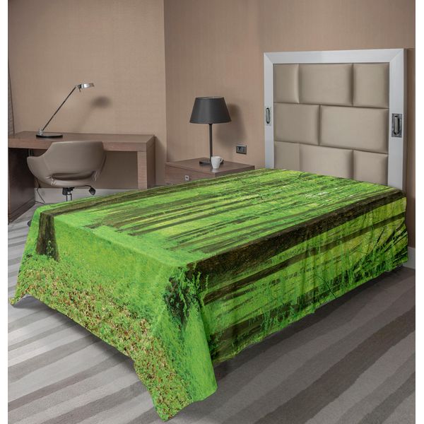 Abakuhaus Lenzuolo Da Letto Bosco, Bosco Primaverile In Una Giornata Di Sole Colori Freschi E Tenui Come Una Foglia Da Sogno Stampa, Lenzuolo Superiore Morbido E Confortevole Per Un Letto Decorativo 1 Pezzo 260 Cm X 168 Cm, Verde Marrone-image