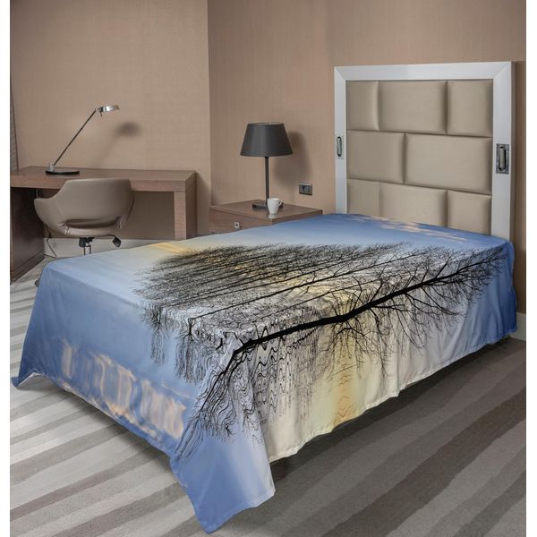 Abakuhaus Lenzuolo Paesaggistico, Alberi Sul Lago Ghiacciato In Inverno Forze Sceniche Dell'arte Stampa, Lenzuolo Morbido E Confortevole Per Un Letto Decorativo 1 Pezzo 190 Cm X 100 Cm, Marrone Blu-image