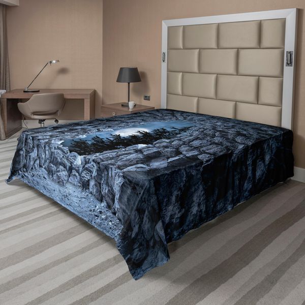 Abakuhaus Lenzuolo Gotico, Caverna Buia Con Luna Piena Di Notte, Stampa Horror Medievale In Stile Gotico, Lenzuolo Morbido E Confortevole Per Un Letto Decorativo, 1 Pezzo, 260 Cm X 228 Cm, Blu Grigio-image
