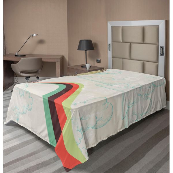 Abakuhaus Lenzuolo Vintage, Mongolfiera In Rainbow Destination Adventure Segui I Tuoi Sogni Icon Pop Boho, Lenzuolo Morbido E Confortevole Per Un Letto Decorativo 1 Pezzo 260 Cm X 168 Cm, Multicolore-image