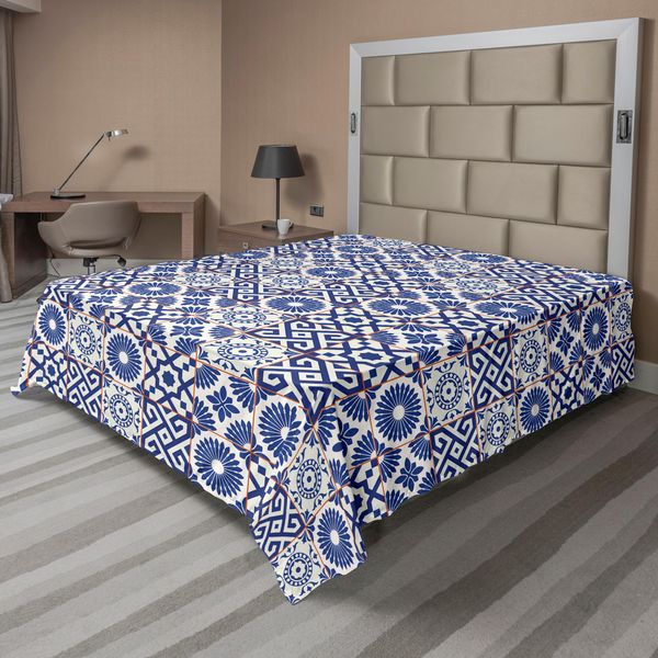 Abakuhaus Lenzuolo Marocchino, Mix Ispirato Alle Piastrelle Marocchine Con Stampa Grafica Dai Colori Moderni, Lenzuolo Morbido E Confortevole Per Un Letto Decorativo 1 Pezzo 266 Cm X 260 Cm, Grigio Blu-image
