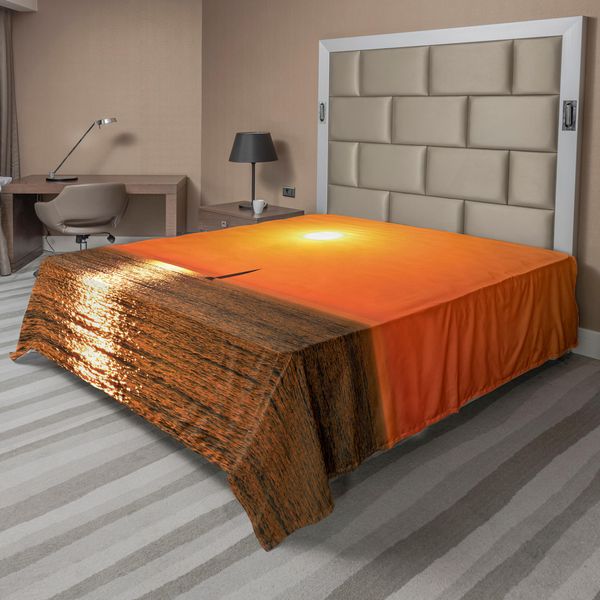 Abakuhaus Lenzuolo Nautico, Piccolo Yacht A Vela Sul Lago Michigan Al Tramonto, Cultura Lacustre, Lenzuolo Morbido E Confortevole Per Un Letto Decorativo, 1 Pezzo, 260 Cm X 228 Cm, Arancione-image