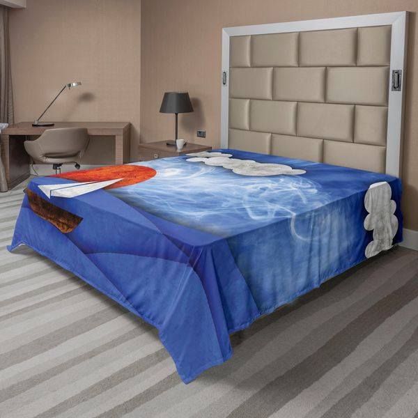 Abakuhaus Lenzuolo Nautico, Con Sole E Nuvole Nella Nebbia, Motivi Ondulati, Morbido E Confortevole Lenzuolo Superiore Per Un Letto Decorativo, 1 Pezzo, 260 Cm X 228 Cm, Blu, Arancione, Bianco-image