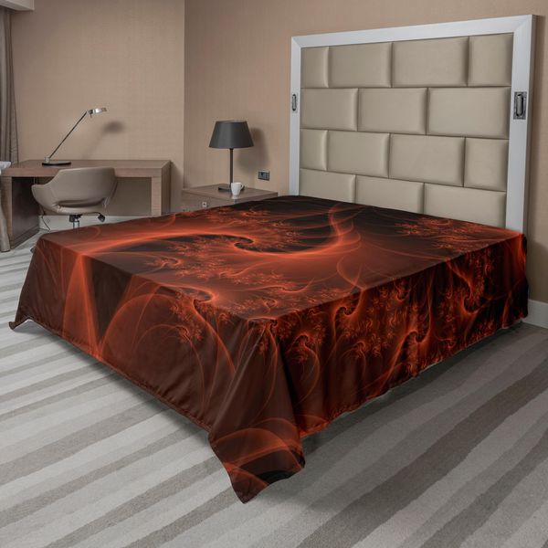 Abakuhaus Lenzuolo Arancione Bruciato, Immagine Frattale Digitale Con Motivi Floreali Che Si Muovono In Modo Variabile, Grafica, Lenzuolo Morbido E Confortevole Per Un Letto Decorativo, 1 Pezzo, 260 Cm X 228 Cm, Arancione-image